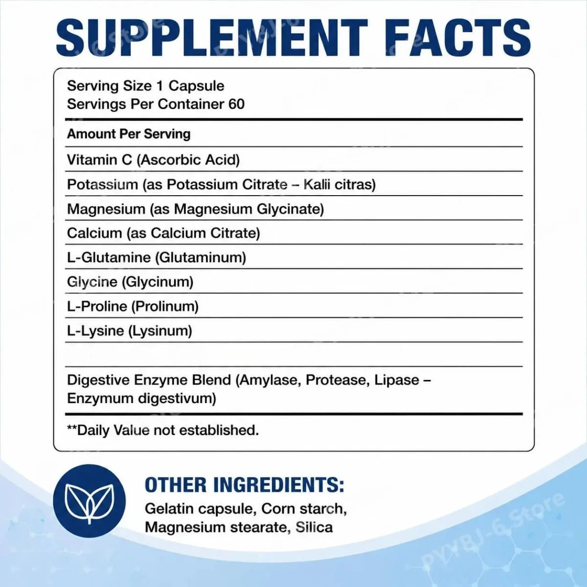 Phức hợp phục hồi nâng cao 60 viên với L Glutamine Glycine Lysine Enzyme tiêu hóa cho sức khỏe đường ruột Hỗ trợ sức khỏe hàng ngày