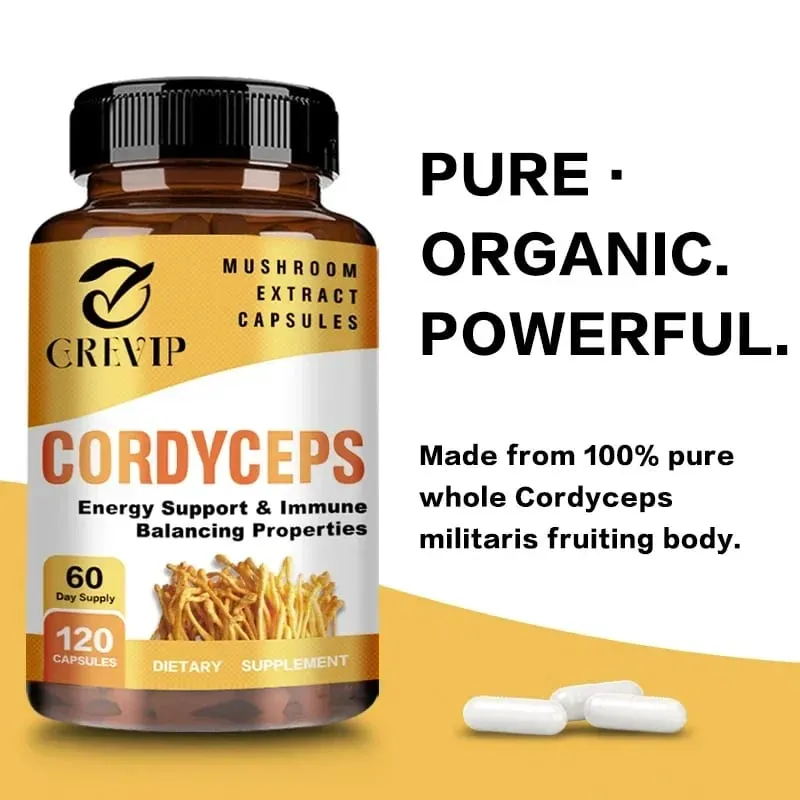 Cordyceps Mushroom Capsules - Boost Energy and Endurance Enhance Memory and Concentration and Relieve StressSupplementsSupplem — image 2