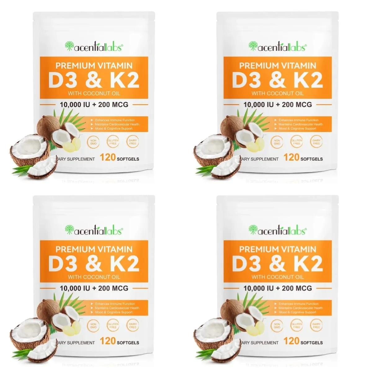 Acentiallabs Premium Vitamin D3 K2 Softgels Supplements Coconut Oil Vitamin D3 AK2 Soft Capsules for Immune Support for Adult — image 10