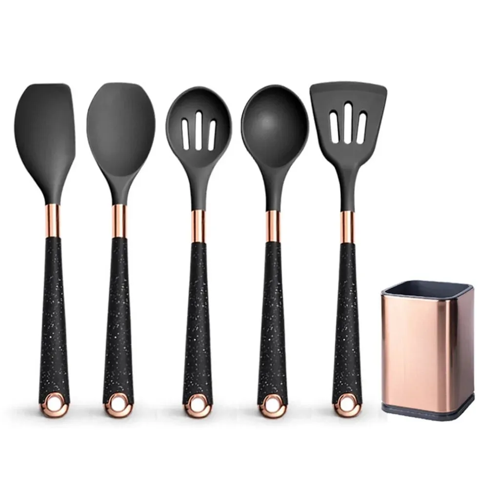Silikone køkkenredskaber sæt non-stick non-stick varmebestandig spatel ske rose guld håndtag med spand Køkken gave — image 22