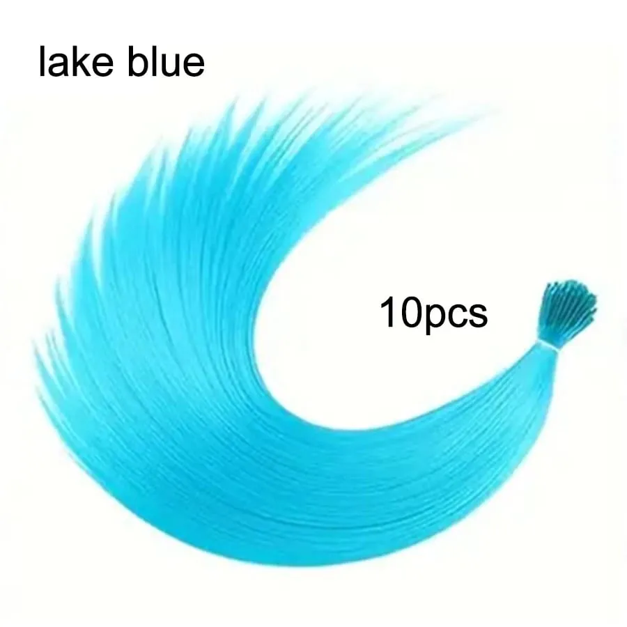 Kit Ekstensi Rambut Sintetis Pelangi 20 "10 Buah Ekstensi I-tip Berwarna dengan Jarum Kait Manik-manik Mikro untuk Cosplay Anak-anak Wanita — image 9