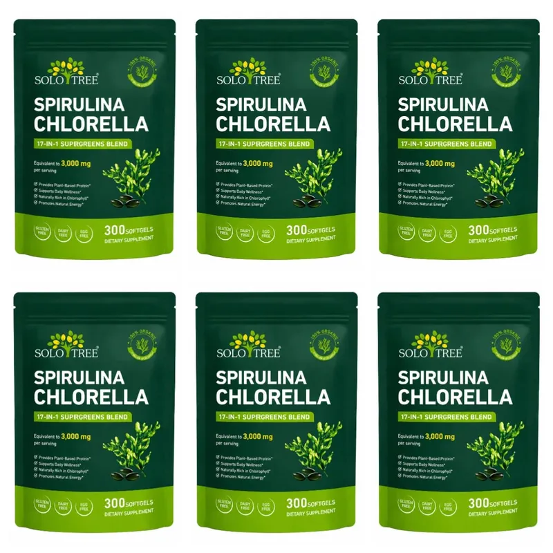 Solo Tree Spirulina Chlorella Softgels dengan Mikroalga Organik Vitamin B6 B12 Keseimbangan Pencernaan & Dukungan Kekebalan Tubuh 300 Softgels — image 11