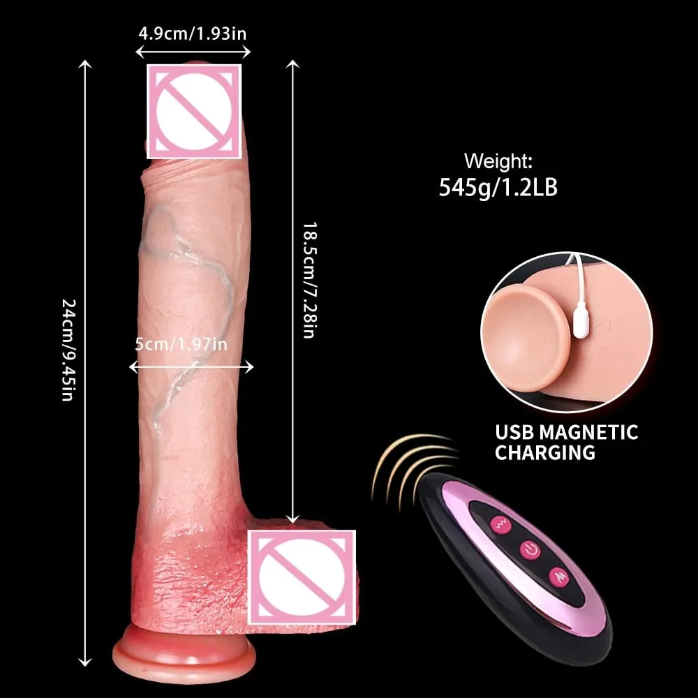 Realistisk silikone sugekop dildo teleskopisk stødvibrator Opvarmning Fjernbælte Voksen sexlegetøj til kvinder par — image 5