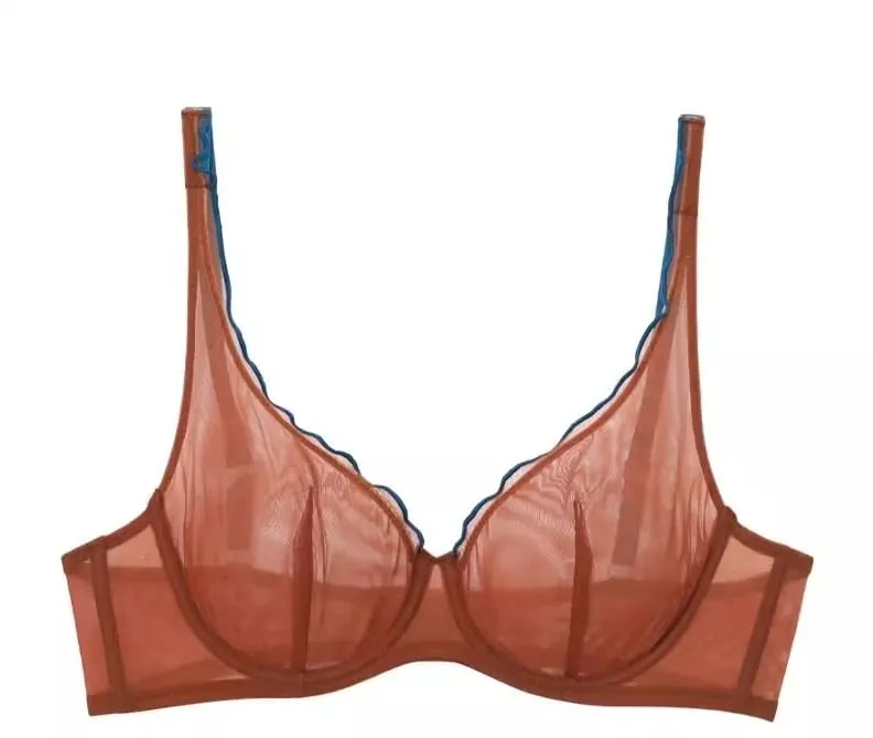 เซ็กซี่ภาษาฝรั่งเศสคำตาข่าย Bra Panty ชุด Ultra บาง Underwire Push Up Minimizer ชุดชั้นในสนับสนุนถ้วยสามเหลี่ยมสำหรับหน้าอกขนาดใหญ่ขนาดเล็กดู — image 11