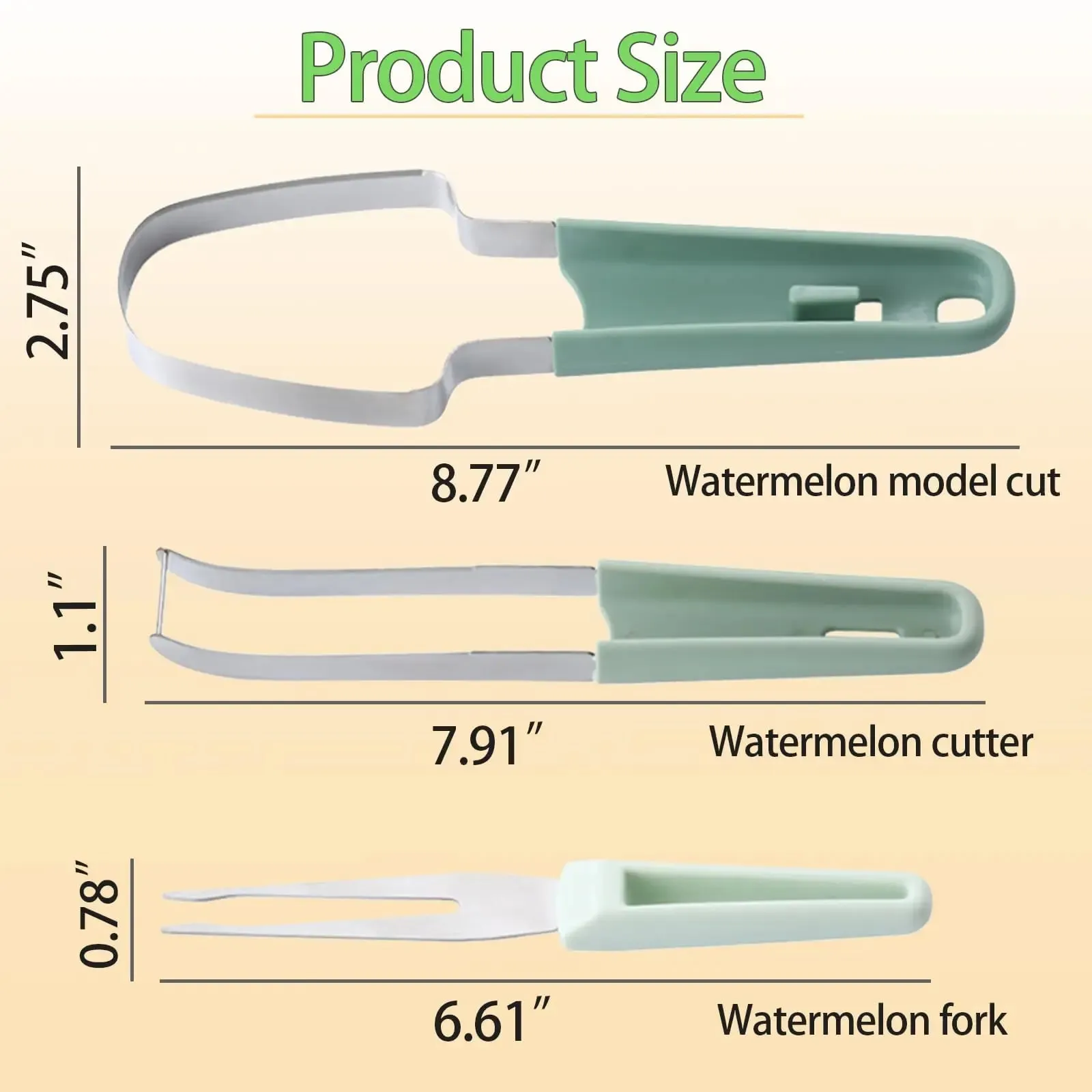 Affettatrice per anguria Stampo per ghiaccioli 3 in 1 Paletta per melone Strumento per paletta per frutta per scavare separatore di polpa Coltello da frutta creativo — image 2