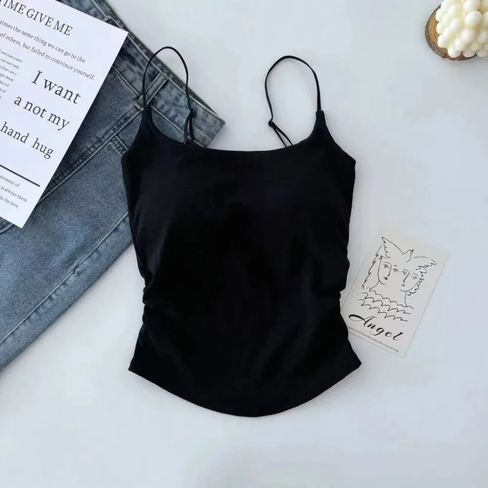 Simple Sleeveless Suspender Vest Slim Underwear Fitted Tops With Padded Cups Camisole Sports Activities