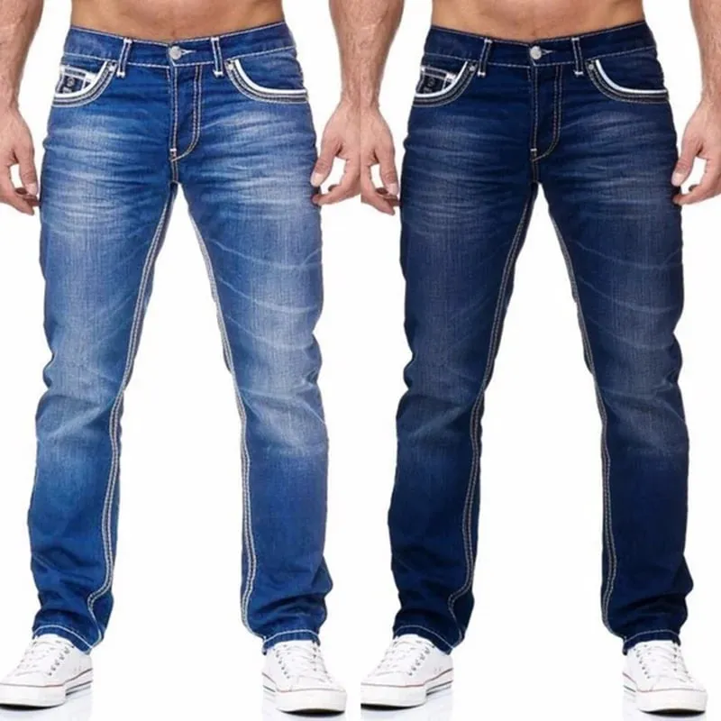 Jeans Pria Celana Lurus Hitam Celana Kasual Denim Saku Musim Semi Autmun Celana Jeans Pria Kualitas Tinggi Biru Muda — image 9