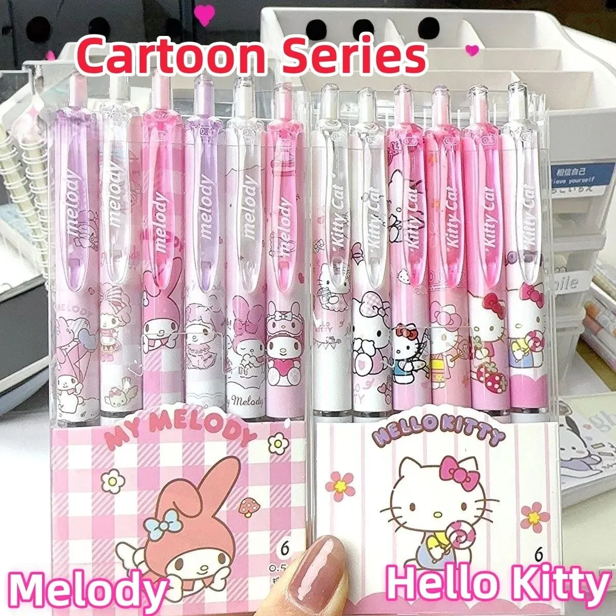 6 Stück/Set Hello Kitty Melody Limited Edition, hochwertiger Gelstift, Cartoon-Serie, schwarz, 0,5 mm, für Studenten/Büro, tägliches Briefpapier — image 1