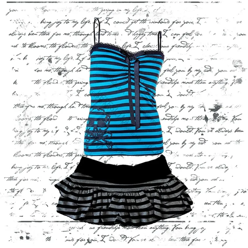 มิลเลนเนียลสไตล์Y2K Skullลูกไม้ลายHalter Top Punk Goth Harajukuสไตล์ฤดูร้อนSpice Girls Aesthetic Slim Streetwear — image 6