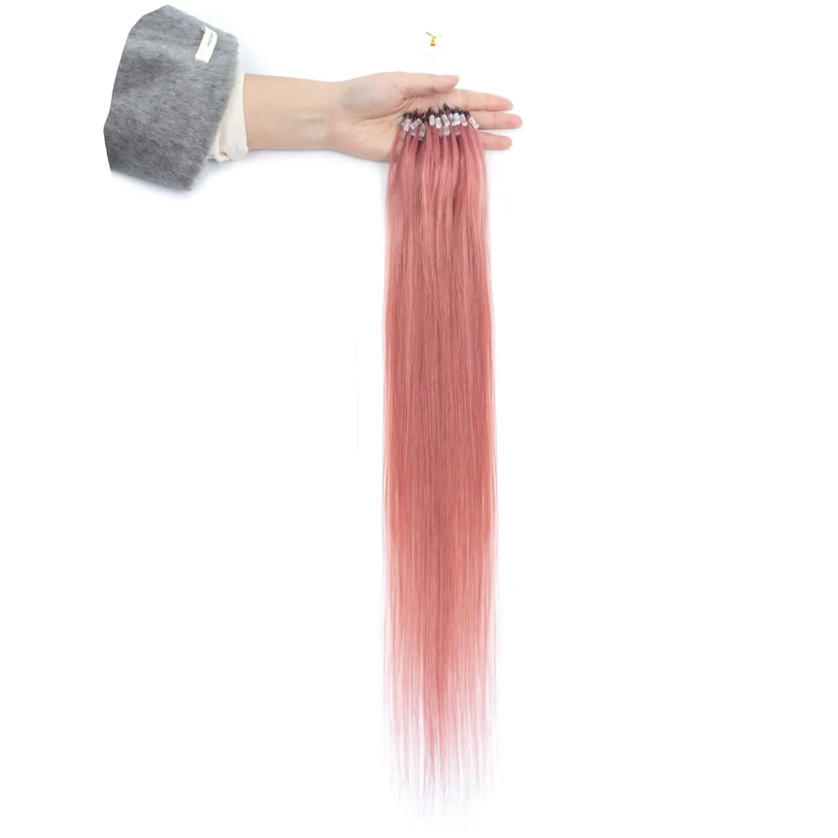 Extensions de cheveux humains colorés à micro maillons, sans colle, cheveux humains vierges, pour femmes et filles, 50 brins colorés, 30G, gris — image 21