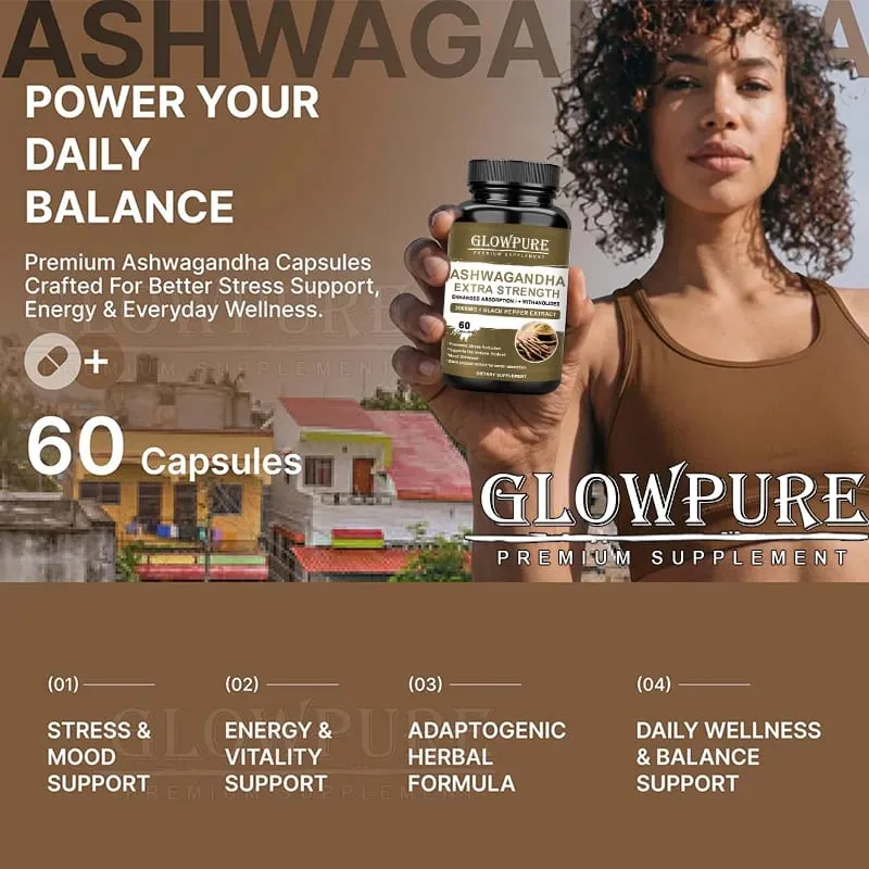 Capsules d'extrait de racine d'Ashwagandha pour l'humeur, le stress, la santé, le sommeil, le calme du cerveau, soutien énergétique, formule premium sans OGM — image 2