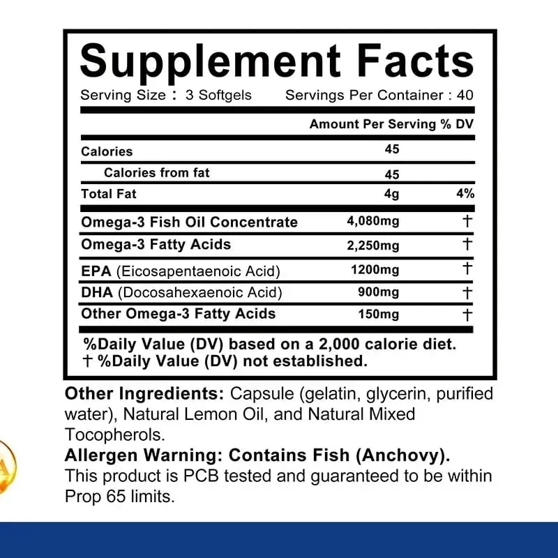 Omega 3 Fish Oil - Designed To Support Heart Brain Joints and Skin Rich in EPA DHA Vitamin E Non-GMO Food Supplement — image 2