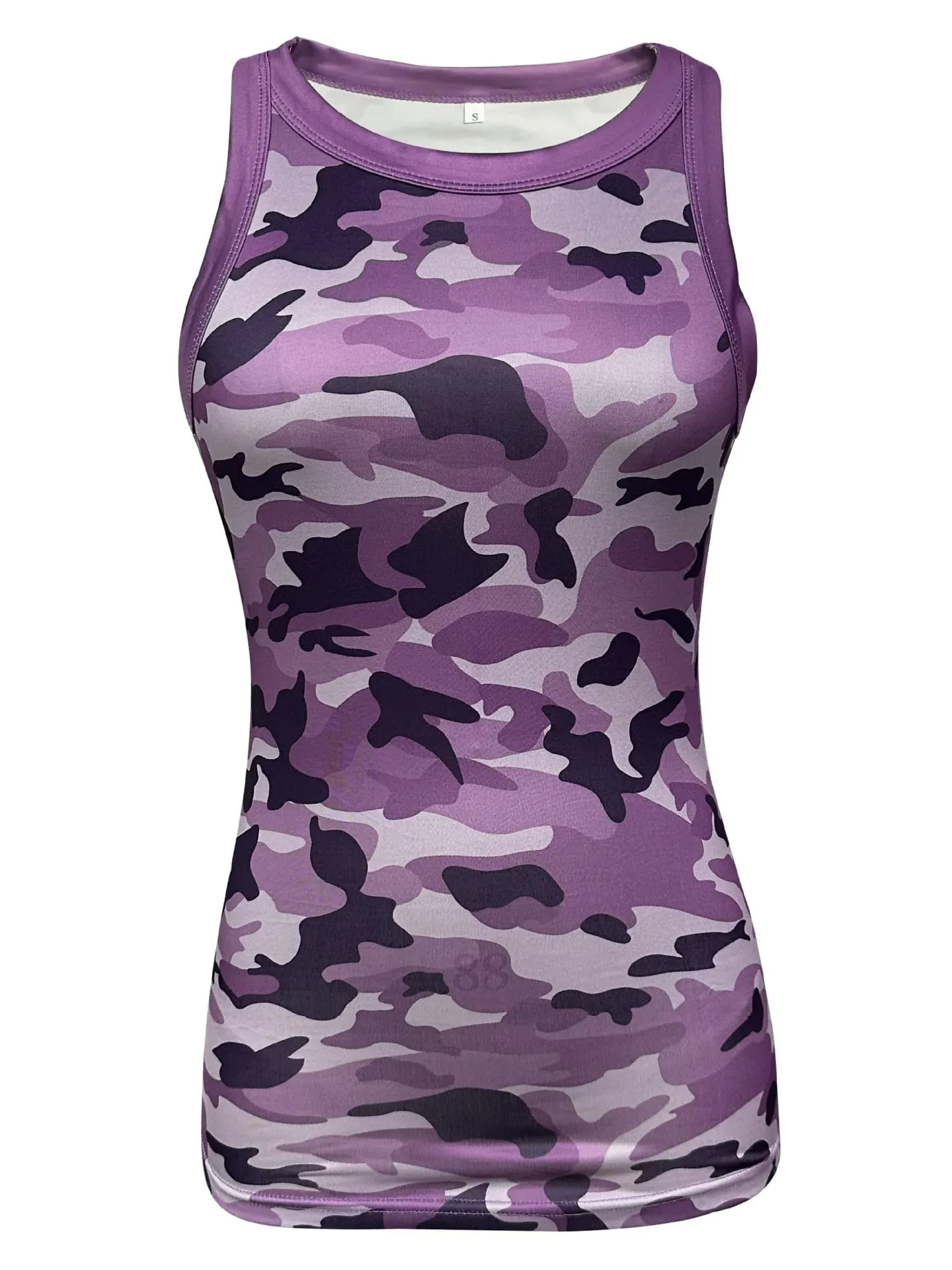 Damski Casual Camo wokół szyi prążkowany podkoszulek lato podstawowe elastyczna koszulka na ramiączkach seksowna bez rękawów kamizelka z wycięciem pod szyją odzież damska — image 6