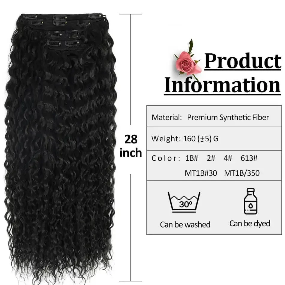 Synthetische verworrene lockige Clip-in-Haarverlängerungen, superlange Wasserwellen-Clip-in-Haare, 160 Gramm, 4 Stück, Ganzkopf-Haarteile — image 6