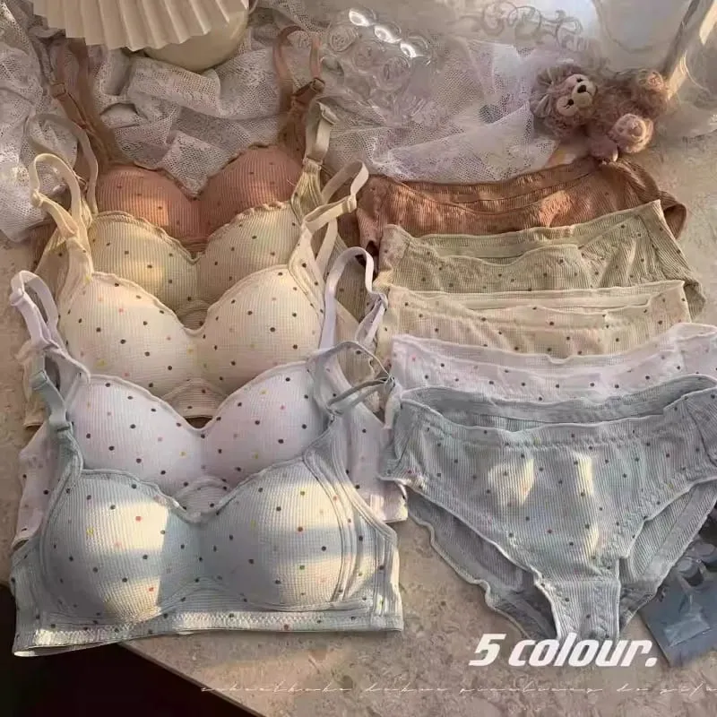 MOYISU – soutien-gorge sans fil blanc à pois, pour adolescents, soutien-gorge Push Up, rétraction du buste, ensemble de Bralette Non rembourré, petite poitrine, Anti-affaissement — image 1