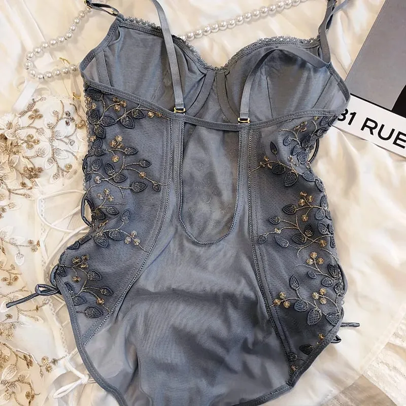 Ensemble de soutien-gorge une pièce avec broderie tridimensionnelle de pétales de fleurs, lingerie, anneau en acier doux, sangle sexy, sous-vêtements façonnant le fichier ouvert — image 2