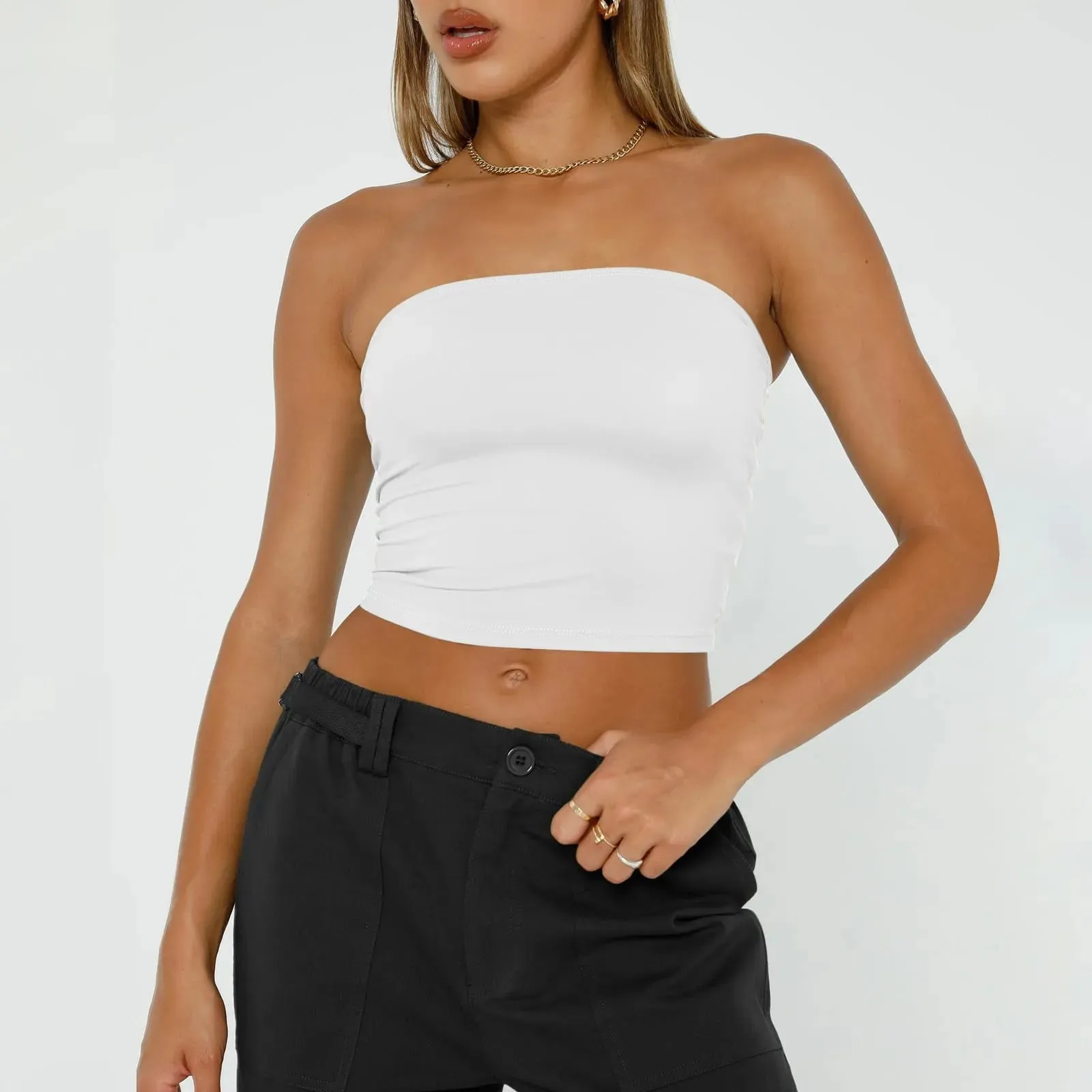 Trägerloses Crop-Top für Damen, Basic, rückenfrei, ärmellos, Bandeau, niedlich, sexy Tops, Trend, Street-Fashion, klassisch, einfarbig, Röhren-Tops — image 12