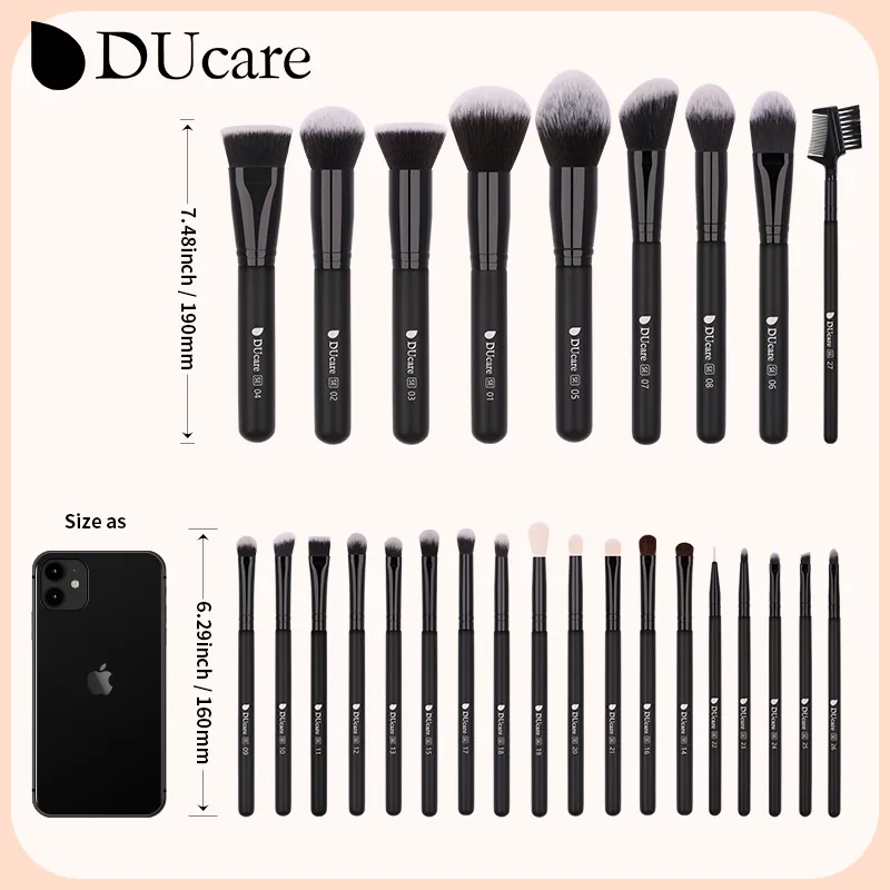 DUcare Kuas Rias Hitam Kuas Rias Profesional Eyeshadow Foundation Bedak Rambut Sintetis Lembut Kuas Rias Brochas Maquillaje