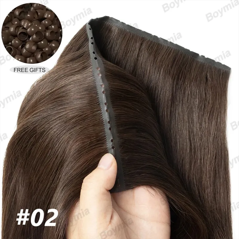 ผีเสื้อ Weft ต่อผมมนุษย์ผมที่มองไม่เห็นแบน PU พร้อม TWIN แท็บ Weft 12-24 นิ้ว microlink การประยุกต์ใช้ 40-50g — image 9