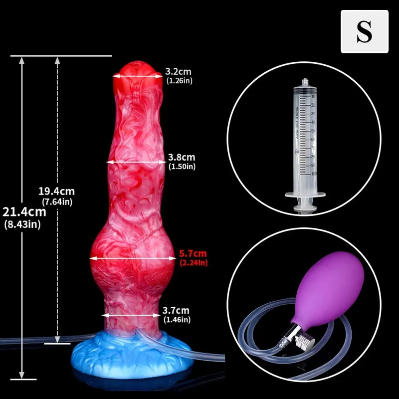 Eiaculazione Plug anale Cane/Lupo Pene gonfiabile con nodo grosso con funzione di squirto Giocattolo del sesso con ventosa forte per donne e uomini