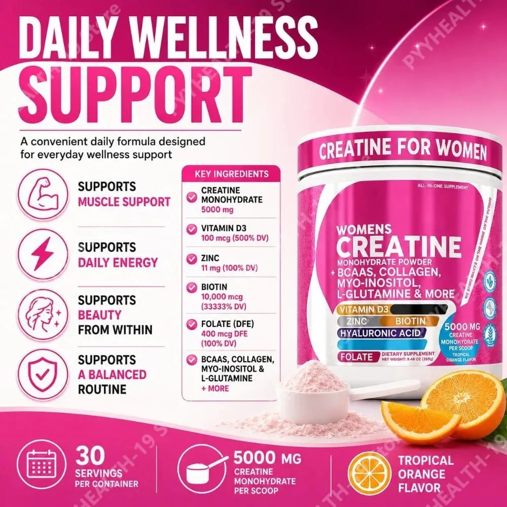 Creatina monoidrato da donna in polvere 5000 mg Collagene BCAA L-Glutammina Per l'energia muscolare e il supporto della bellezza Formula per adulti 269 g — image 3
