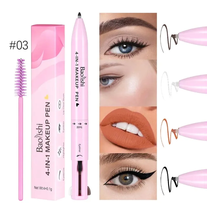 Pena Rias Multifungsi 4 In 1 Eyeliner Travel Kompak Penggaris Bibir Pensil Alis Pena Highlighter Set Rias Wajah