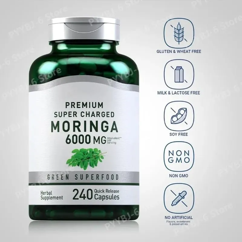 Moringa Oleifera-Ergänzungsmittel, 6000 mg konzentrierter Blattextrakt, unterstützt die allgemeine Gesundheit und das Wohlbefinden, gentechnikfrei, 240 Kapseln für Erwachsene