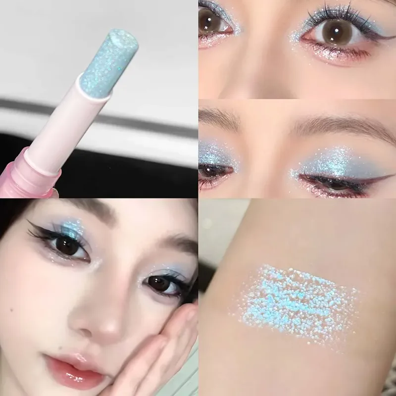 Funkelnder wasserfester Lidschatten-Textmarker, blauer Diamant-Gelee-Lidschattenstift, glitzernder rosa lila Lidschatten, erhellt das Make-up