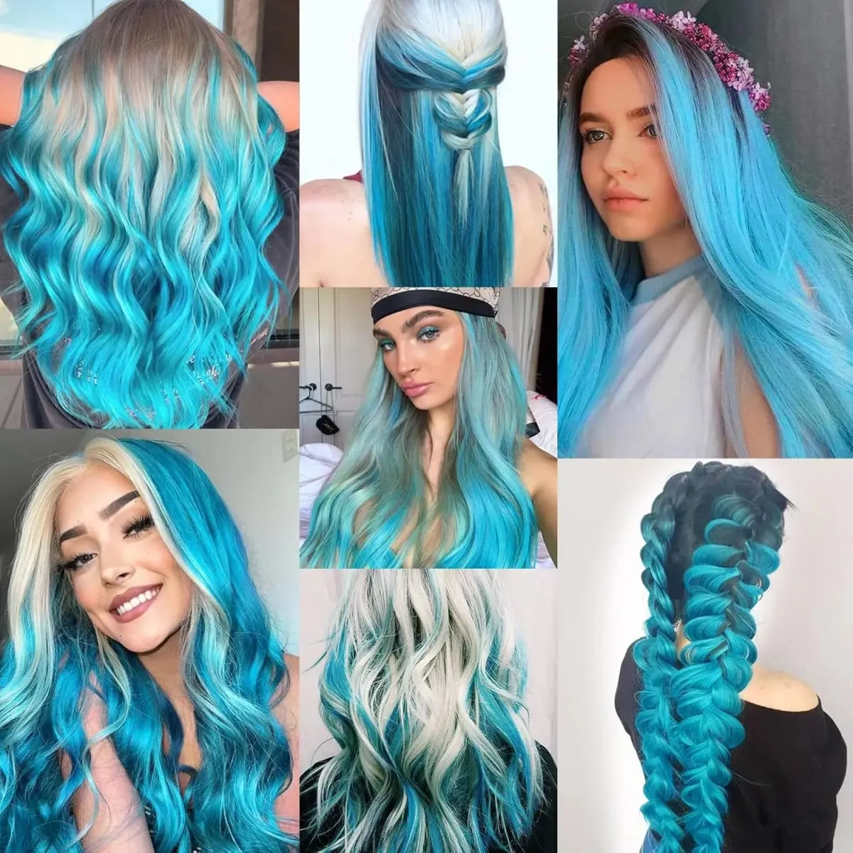 22 นิ้วต่อผมสี Light Blue Party Highlights คลิปในส่วนขยายของผมสังเคราะห์สี Party Hairpieces ตรง — image 6