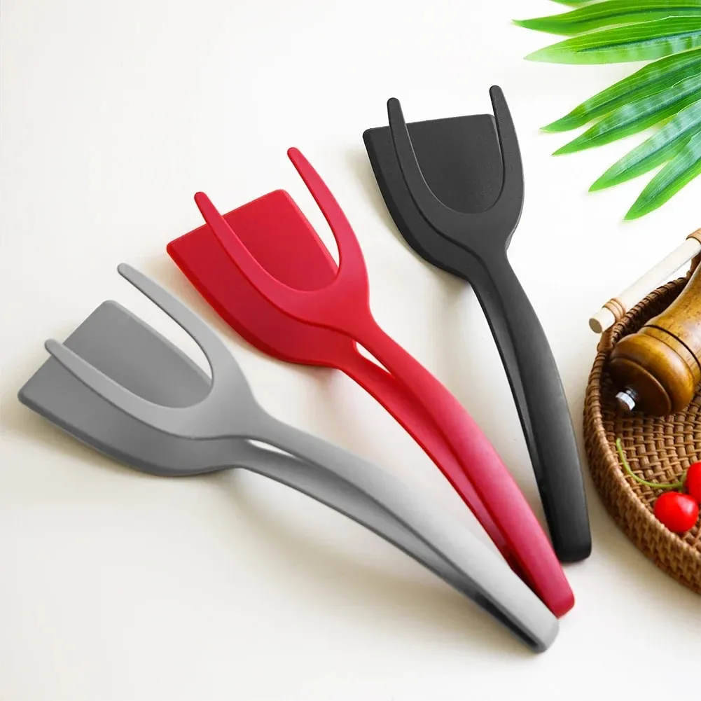 Egg Flipper Spatula 2 in 1 Grip and Flip Spatula Tongs Silicone Egg Flipper Tool Fish French Toast Tongs Non-Stick Cooking — image 4