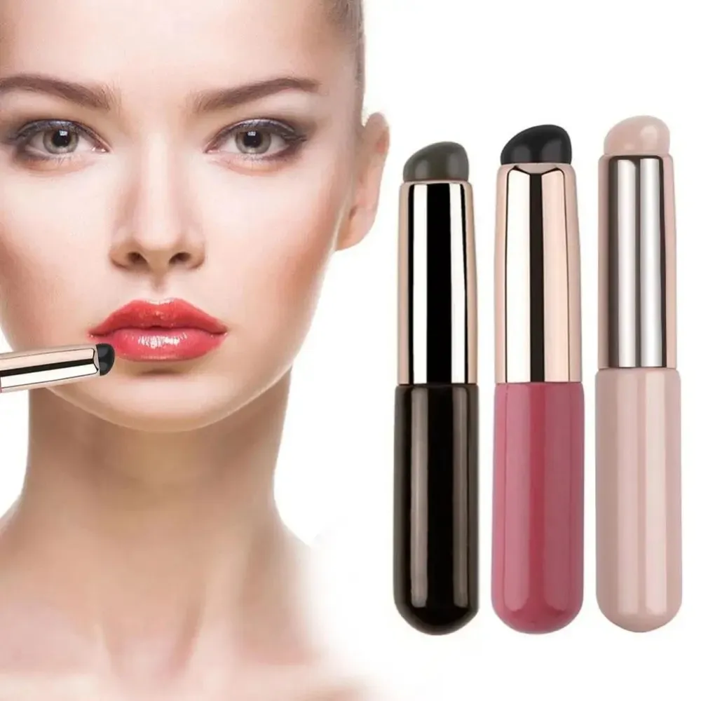 1 Buah Kuas Bibir Silikon dengan Tutup Penutup Kuas Concealer Seperti Ujung Jari Q Kuas Rias Lipstik Lembut Kepala Bulat Tidak Rusak Merah Muda — image 5