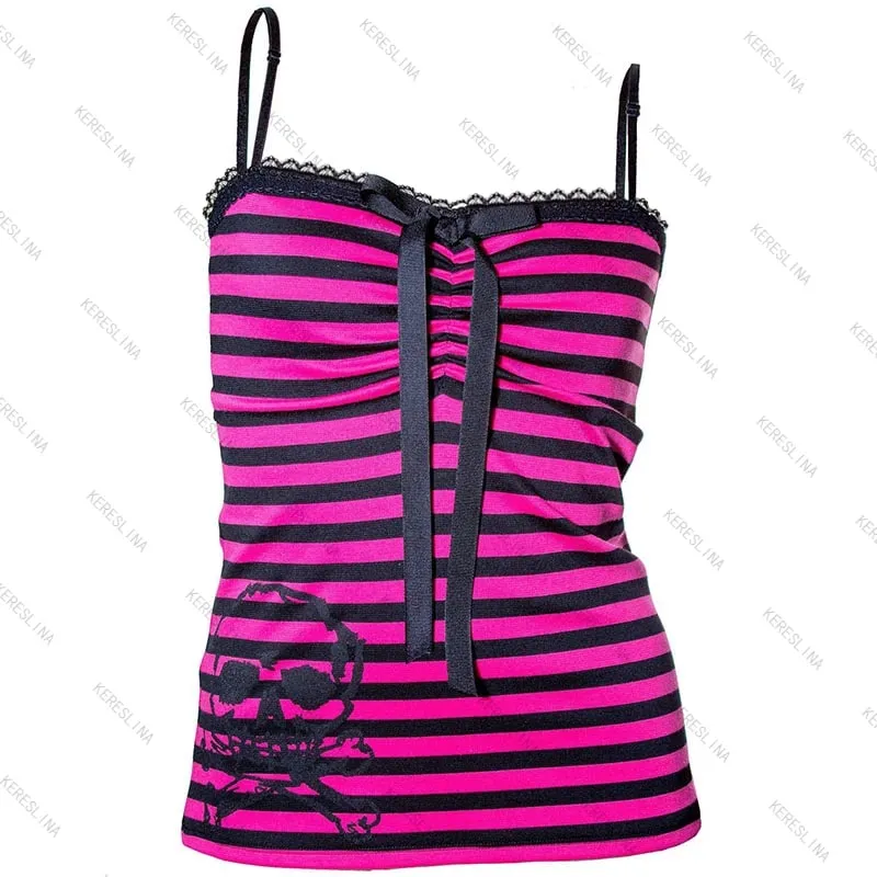 มิลเลนเนียลสไตล์Y2K Skullลูกไม้ลายHalter Top Punk Goth Harajukuสไตล์ฤดูร้อนSpice Girls Aesthetic Slim Streetwear — image 9