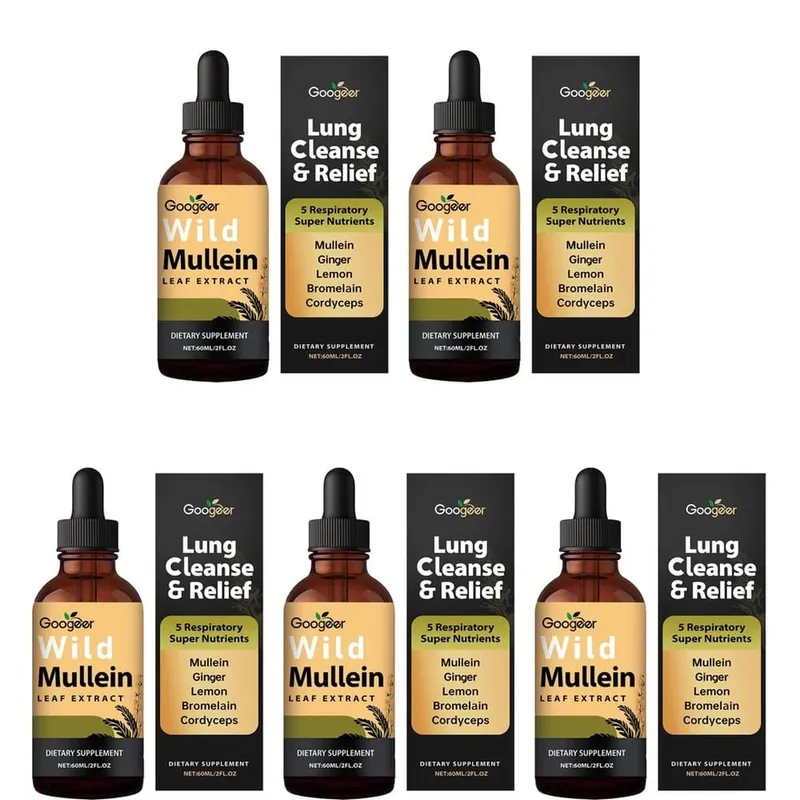 Googeer Wild Divizna listový extrakt Tekutá podpora dýchání Zázvor Citronová kůra Extrakt Bromelain a Cordyceps extrakt 60 ml