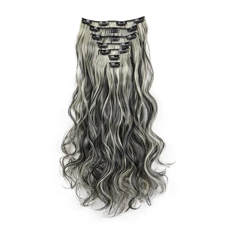 Coiffure longue droite 16 Clips 7 pièces/ensemble Extensions de cheveux postiches synthétiques blondes noires naturelles résistantes à la chaleur pour les femmes Kp — image 8