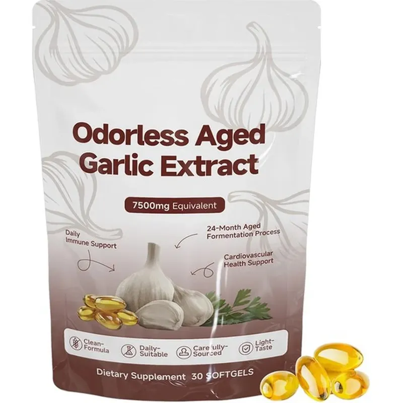 Odorless Aged Garlic Extract 7500mg Equivalent Softgels 30 Count Daily Garlic Supplement Heart & General Wellness Support