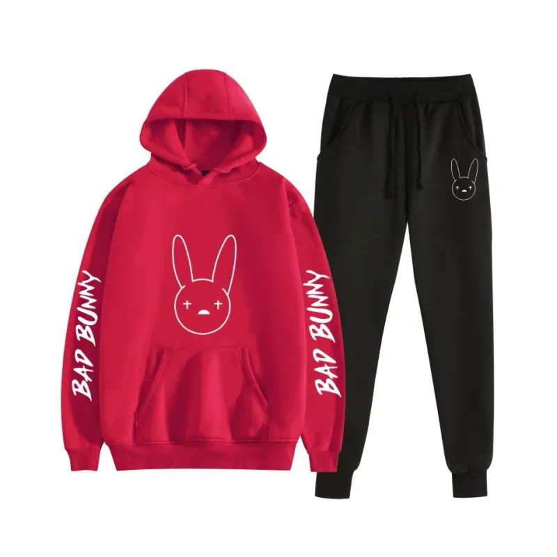 Harajuku Comfortable bad bunny Print Sweatshirt Sweatpants Suit Women's Hoodies+ Trousers Suit Boys/Girls 2 Piece Set Clothes — image 13