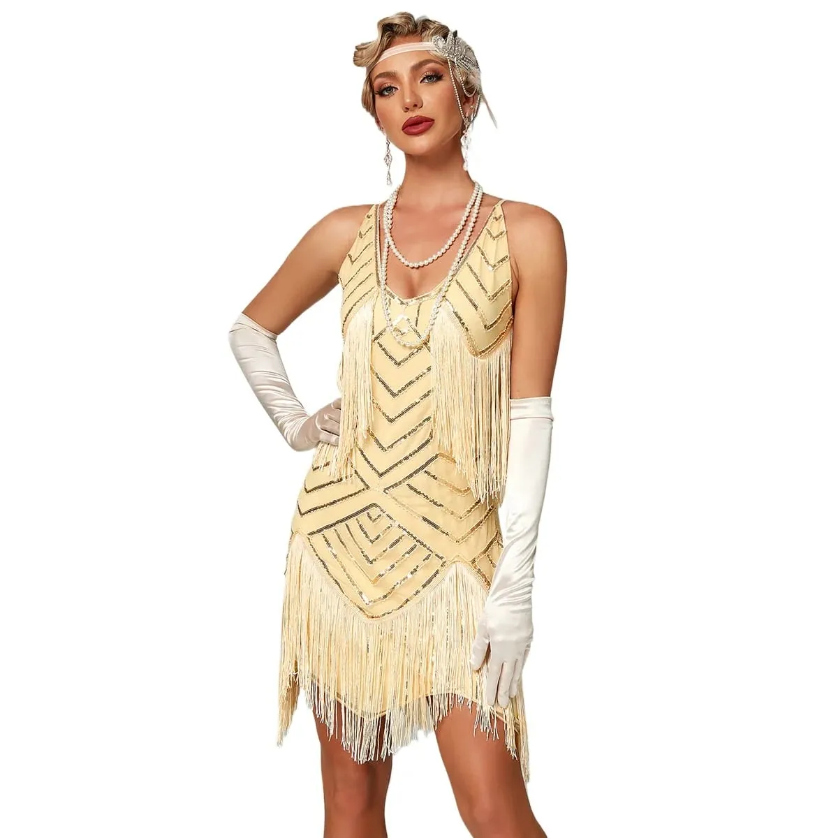 Flapper Roaring PLUS ขนาด 20 S Great Lady ชุดมินิสั้น Gatsby Fringed เลื่อมลูกปัด Lady MINI Tassels ตกแต่งชุด — image 6