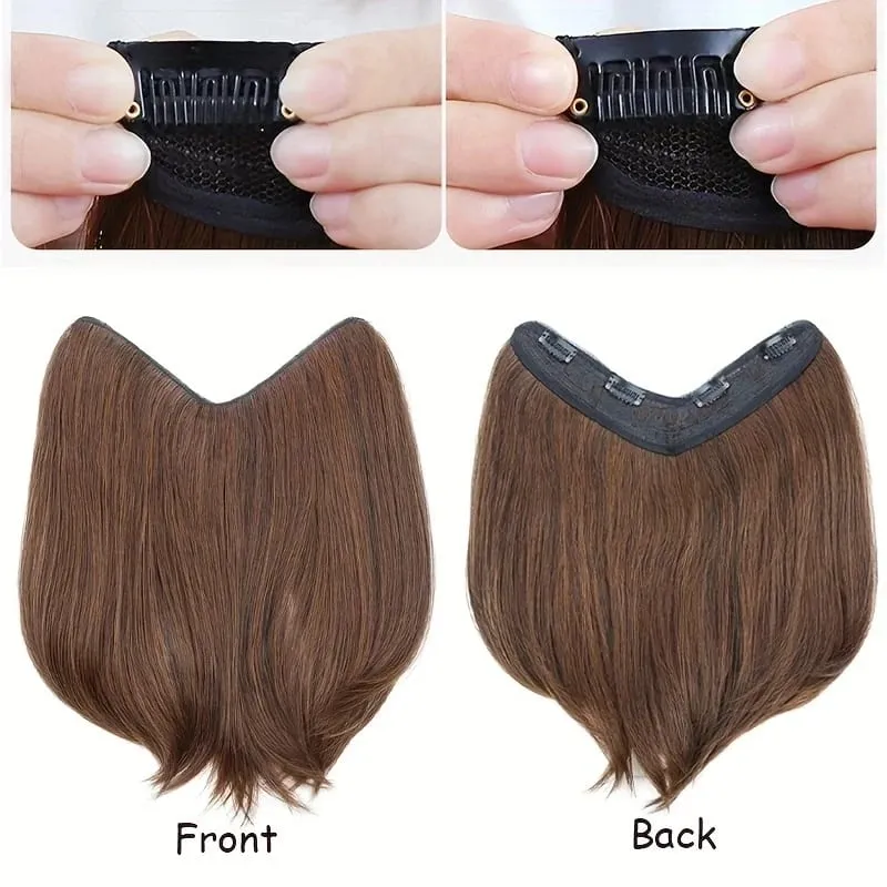 20/30cm Synthetic Short Straight Internal Buckle V-shaped Half Head 4Clips Hair Extension Invisible Hairpiece for Women — image 8