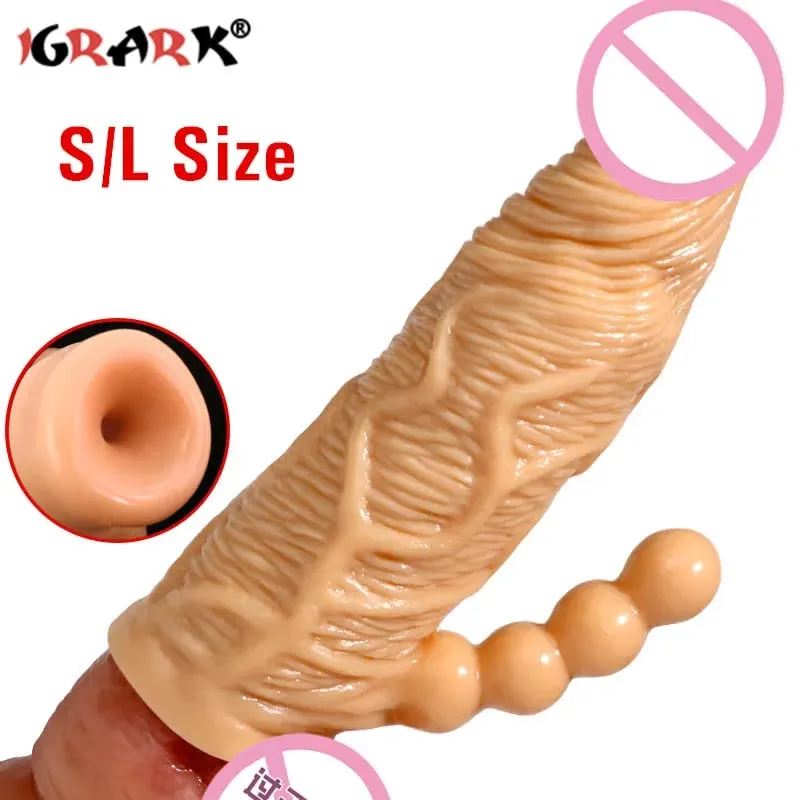 Sambungan Dildo Realistik Kondom Boleh Digunakan Semula Lengan Zakar Pembesaran Lelaki Penutup Kelewatan Masa Mainan Seks Dewasa untuk Lelaki Produk Erotci — image 1