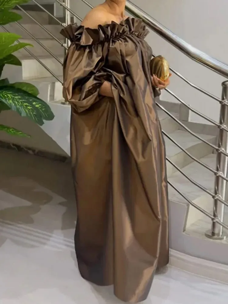 Freeacy – robe d'été pour femmes, couleur unie, épaules dénudées, manches bouffantes, ample, Maxi, mode décontractée, robes de soirée, 2026 — image 2