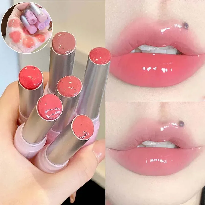 Spiegelglas Fester Lipgloss Wasserlicht Rundrohr Anhaltender feuchtigkeitsspendender Lippenstift Natürlicher Nude-Pfirsich-Tönung Gelee-Lippenglasur-Make-up — image 4