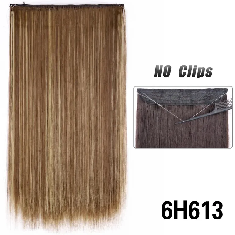 No Clips Hair Extensions Invisible Wire Lang Lige Syntetisk Falsk Hair Piece 80cm Sort Brun Blond Frisure — image 13