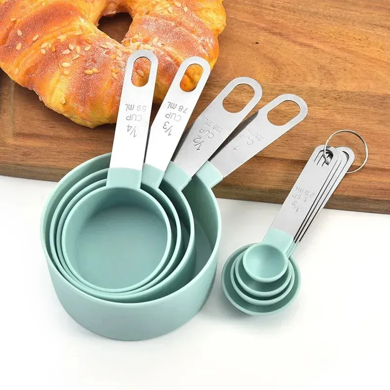4/8 Cái/bộ Cốc Đo Đa Năng Bằng Nhựa Muỗng Đo Lường Tay Cầm Bằng Thép Không Gỉ Với Dụng Cụ Làm Bánh Đo Tốt Nghiệp — image 1