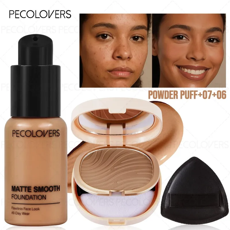 3pcs/Set Foundation Loose Powder Triangle Makeup Kit Full Coverage Liquid Foundation Waterproof Long-Lasting Base Makeup — image 12