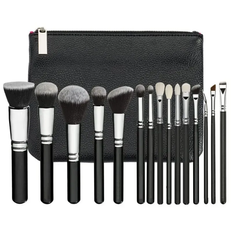 15 Brown/Black Brushes Loose Powder Blusher Eye Shadow Eyebrow High Gloss Makeup Brush