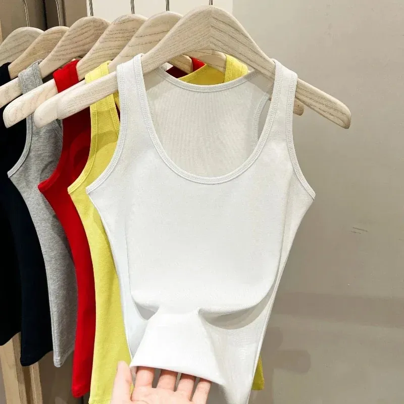 Neue Koreanische Stil U-Neck Ärmellose Strap Tank Tops Abnehmen Basis Schicht Top Mode Minimalistischen Design Sommer Weibliche Solide camis