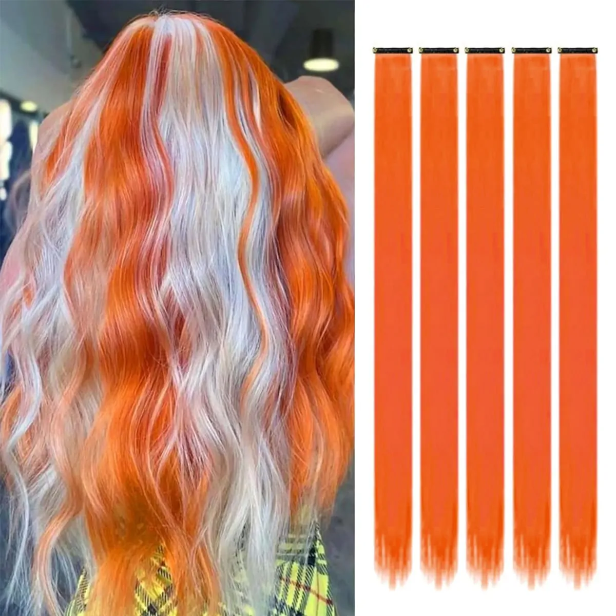 5PCS Colored Clip in Synthetic Hair Extensions Party Highlights Colorful Hair Extensions Rainbow Fake Hair Clips Hairpieces — image 8