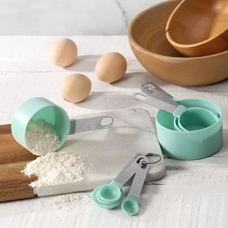 4/8 Cái/bộ Cốc Đo Đa Năng Bằng Nhựa Muỗng Đo Lường Tay Cầm Bằng Thép Không Gỉ Với Dụng Cụ Làm Bánh Đo Tốt Nghiệp — image 8