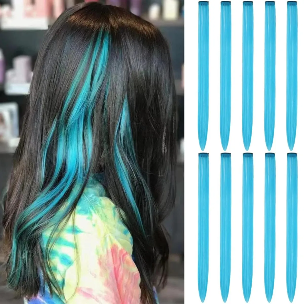 คลิปต่อผมสีในสีน้ำเงินน้าน 5/10 ชิ้นสังเคราะห์ — image 2