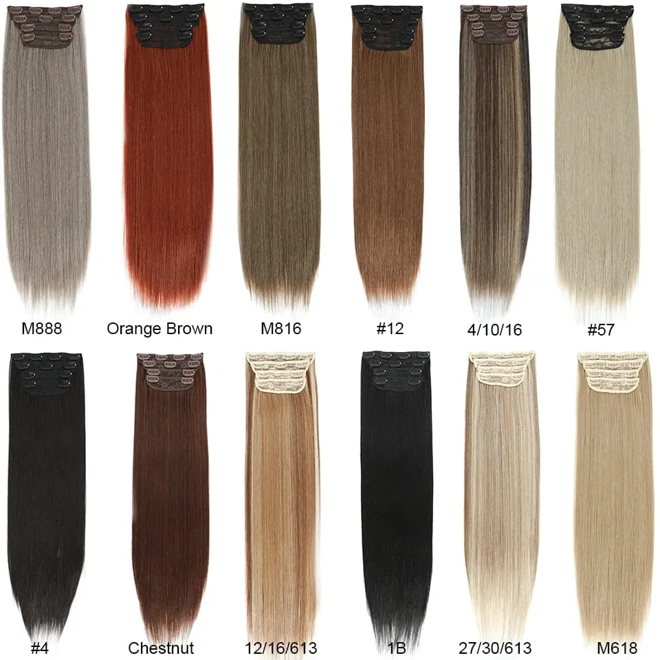 4Pcs 24 Inch Clip In Hair Extensions 200g Colored Brown Blonde Synthetic Heat Resistant Straight Hairpieces Thick Ends For Women — image 6